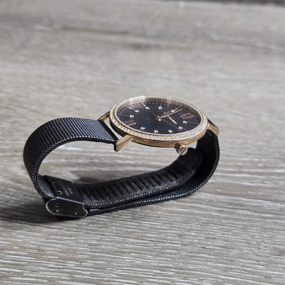Vince Camuto VC/5351 Crystal Bezel Black Mesh Strap Rose Gold Women Watch Tested